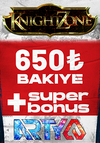 KnightZone 650 AB Bakiye + 75 Bonus + 75 Süper Bonus