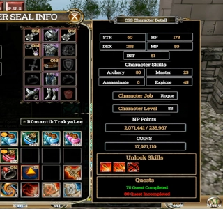 83 LVL ROGUE +7 QUEST -- 12 TALISMAN (ITEMLI) 2M NP(Tüm skilleri acik )