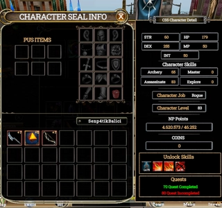 83 lwl. 70 lwl  Qes görevi tamam +7. 2 Ad  talisman +5 ring benden