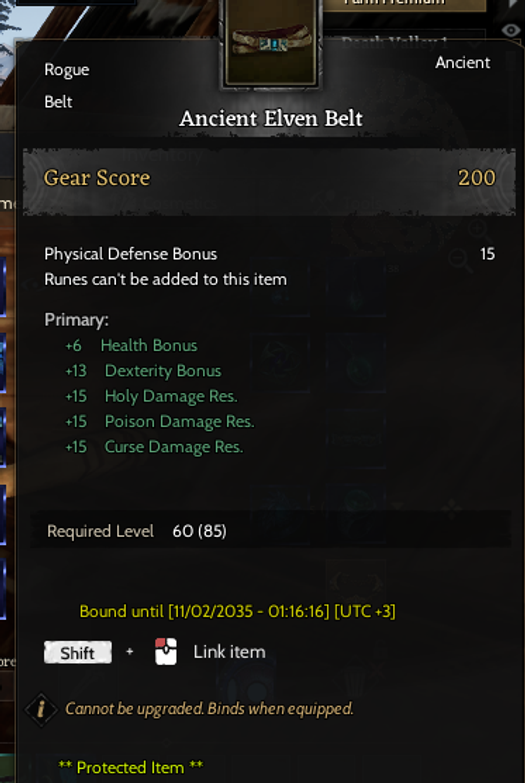 relic 20 + REB 5  GM 1 full skill char + ancient elven belt