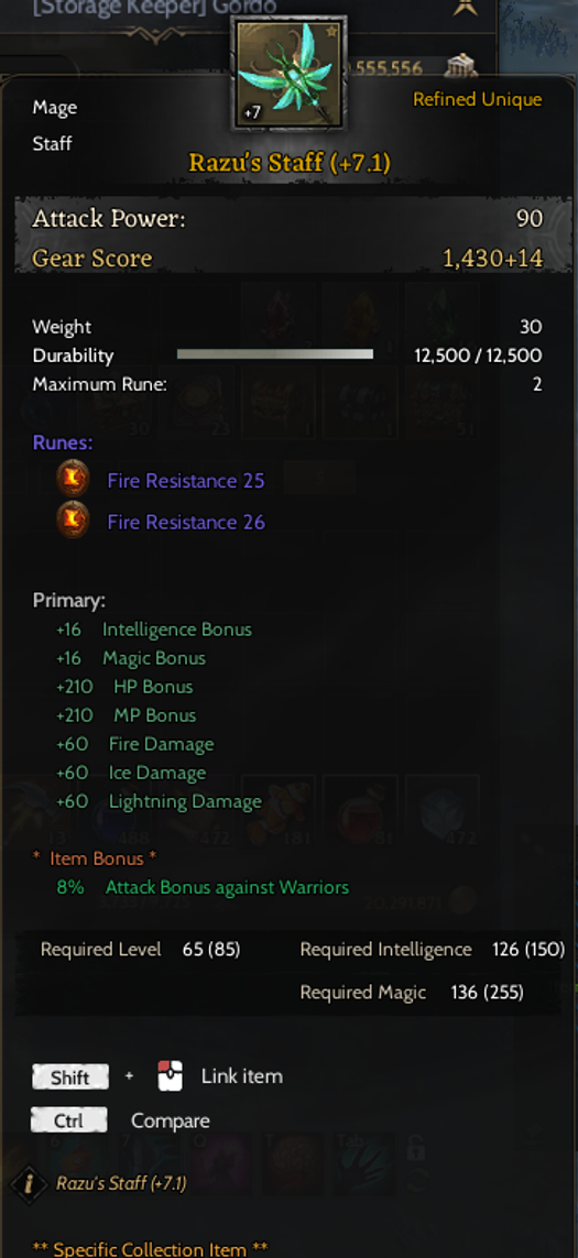 +7 Razu's Staff Çift FireResistance Rün