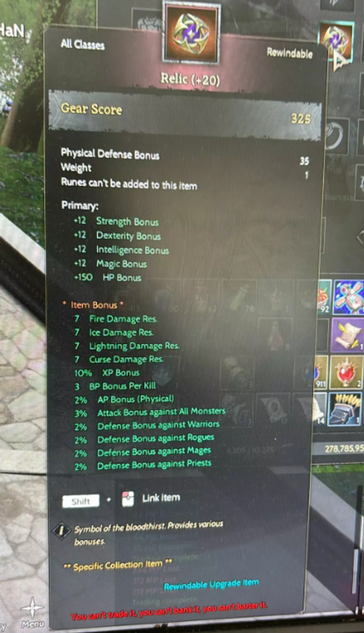 85/4 +20 Relic Lunaskar Rogue 3.2M Np
