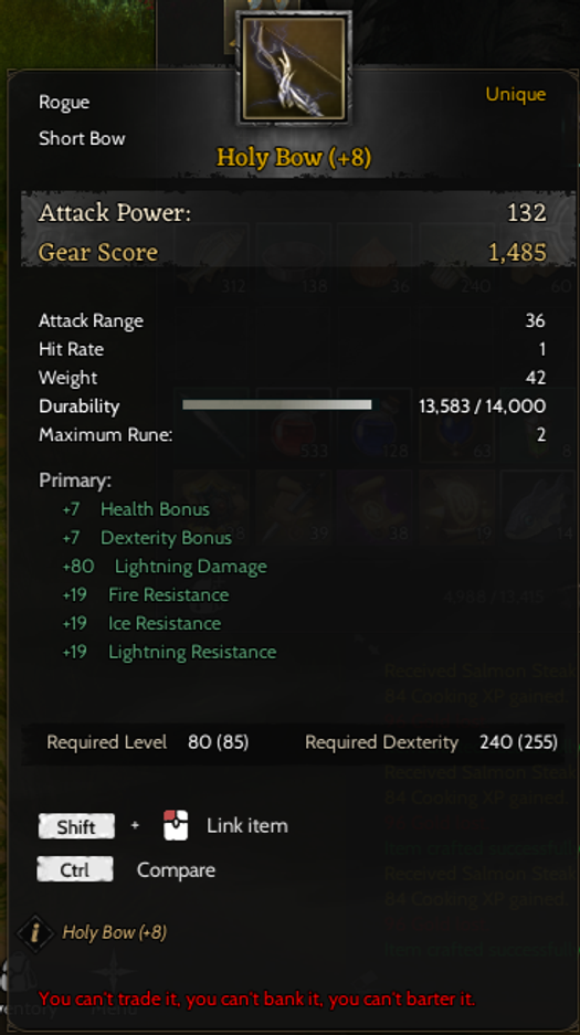 85/5 | GM1 | +20 RELİC | +5 NYRA | +8 HOLY BOW