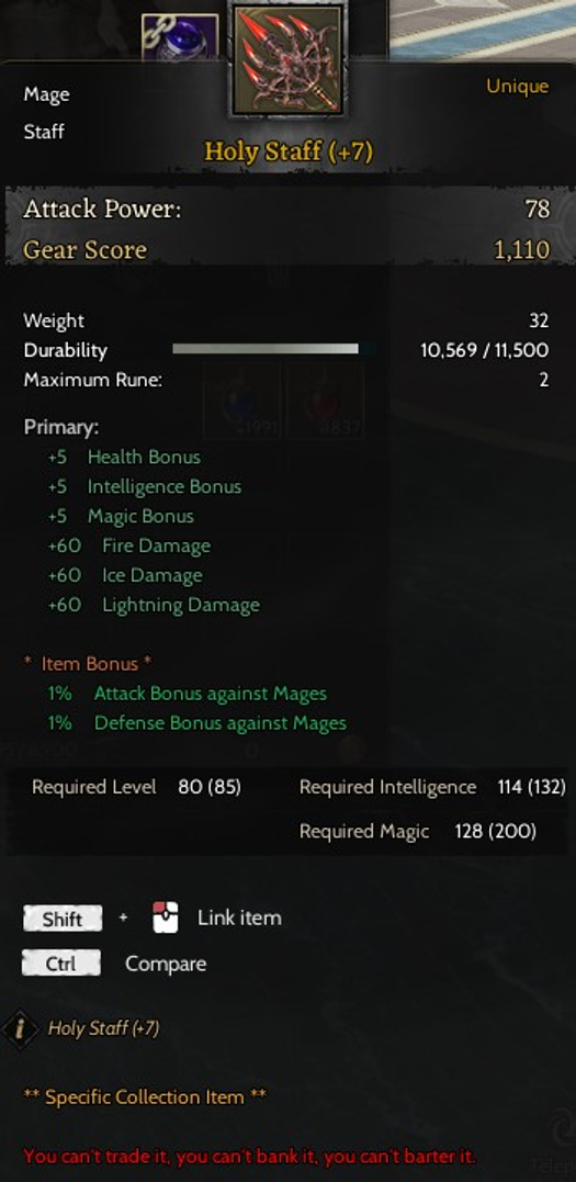 85 Lvl +7Quest Staff +6Relic Mage NFT Dahil FR-LR