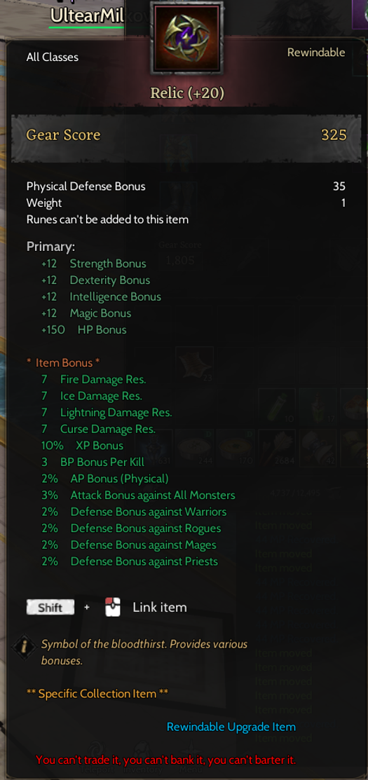 +20 RELIC 7x +30 TOPLAYICI /// GM 1 // 85 Level Mantis Protean
