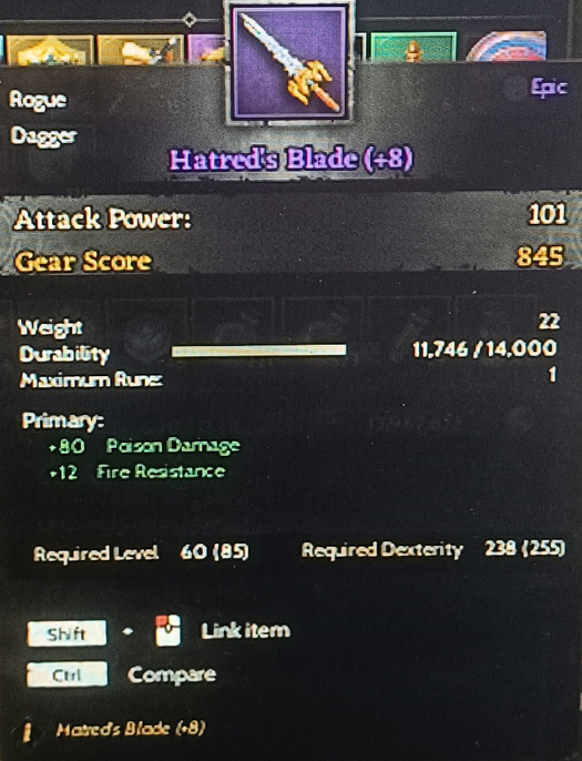 +8 hatred's Blade