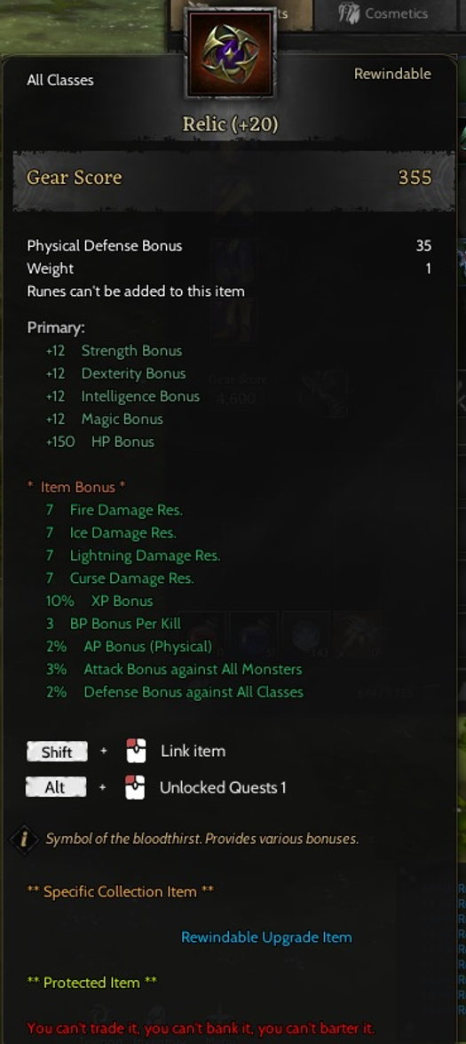 85/5 +20 RELİC 1.9M BP MAGE