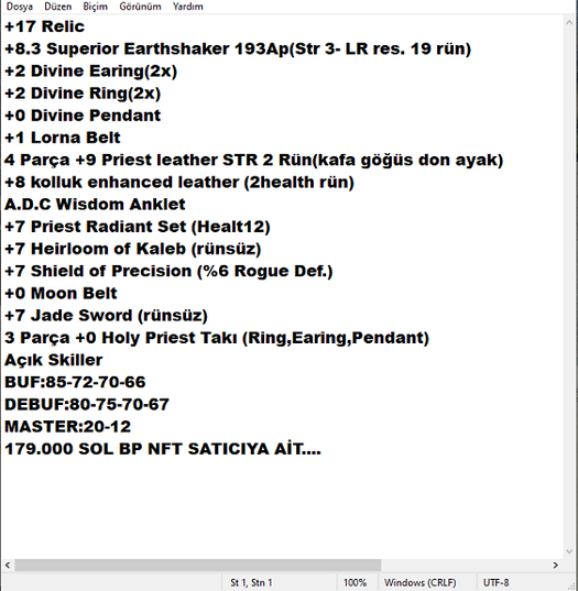 85/5 GM 1 +17 RELİC FULL İTEM PRİEST 4 ADET +30 TOPLAMA