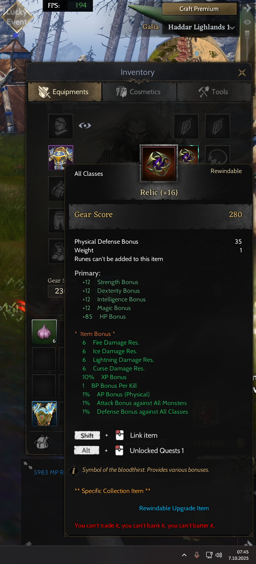 85/5 relic 16  craft toplamalı
