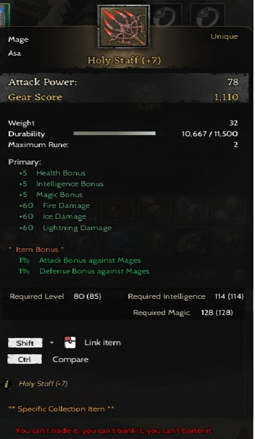 85 LWL LUNASKAR MAGE +7 HOLY STAFLI